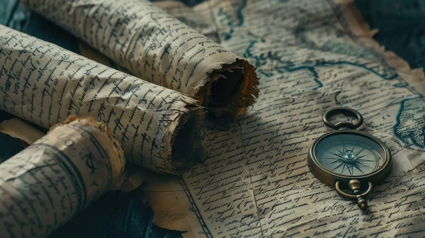 Blick auf eine antike Schriftrolle aus Papier zum Schreiben und Dokumentieren